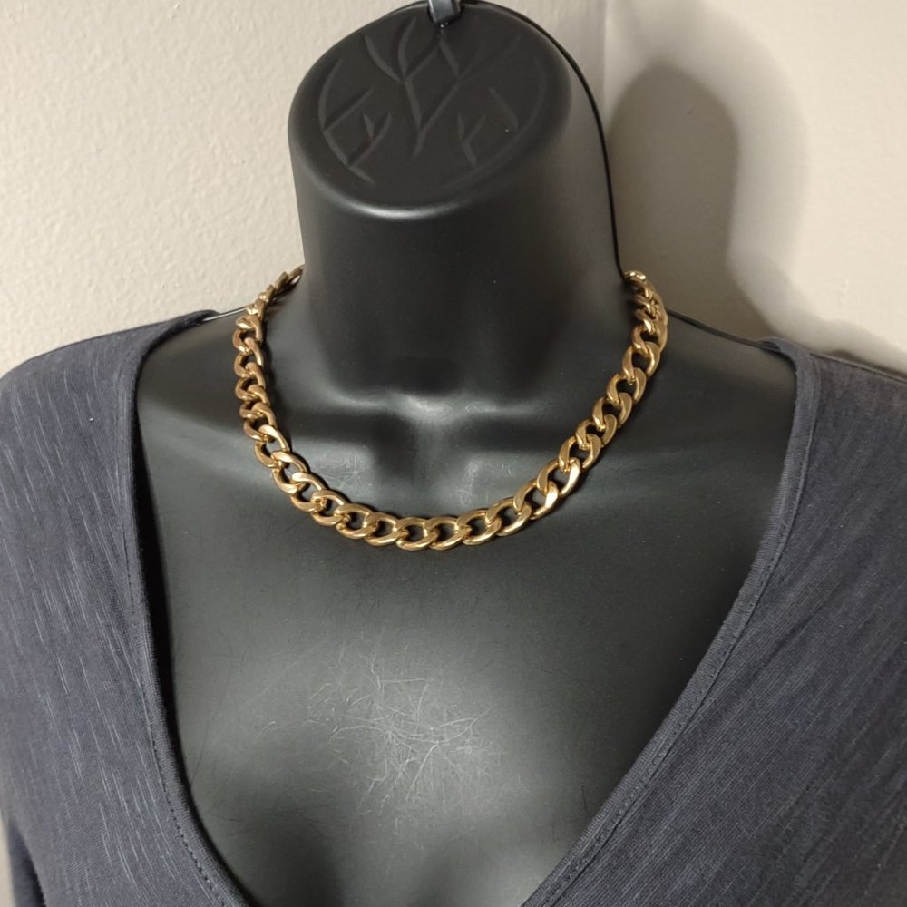 Gold Tone Heavy Chain Necklace Adjustable 17.5 To 19.5 Inches Long